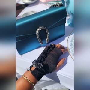 Gucci Dionysus Teal Satin Shoulder Bag with Chain Strap